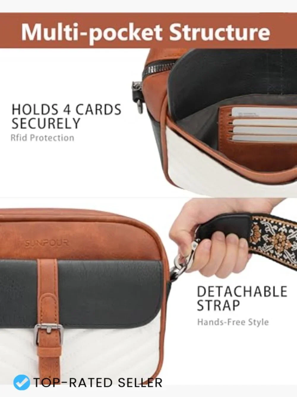 Quilted Vegan Leather Crossbody Purse with RFID Card Slots Adjustable Wide Strap